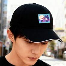 Black baseball cap, with Crayon Shin-chan and Popopoopy, in a street fashion style, fashionable accessories visual large head around unisex retro breathable ball cap fashionable Baseball cap low cap low cap graphic print sports snapback duck cap baseball cap small head around snapback cap Duckville cap - ブラック - チェックする 3