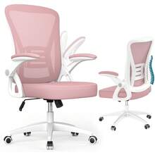 GartistGo Sedia da ufficio ergonomica in tessuto a rete traspirante con supporto lombare, braccioli regolabili, base regolabile in altezza, ruota girevole a 360° per ufficio e studio - Rosa - Visualizzare 12