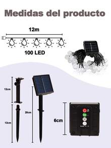 Luces de cadena solares de 12 metros 100 luces hadas bola de cristal LED 8 modos tira exterior impermeable IP65 navidad Christmas navideño tira de luz led solar decoración jardín camping eventos interior exterior cumpleaños fiestas luces solares resistentes lluvia ambiente navideño navidad - 12m-100Luces - Ver 9