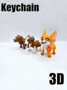 1个3D打印小狗钥匙扣，节日活动生日礼物 - 卡其色 - 查看 4