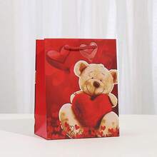24pcs Valentine's Day Gift Bags, Cartoon Heart And Teddy Bear Pattern, Couple Anniversary Milk Tea Packaging Bags - Multicolor - View 4