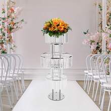 Modern 5-Tier Wedding Flower Stand, 5-Tier Acrylic Crystal Flower Stand, Wedding Vases Centerpieces, Crystal Vases, Elegant Flower Display Holder For Weddings, For Parties, Events Decoration(Round Pedestal, Silver/Gold) - 銀色 - 查看 5