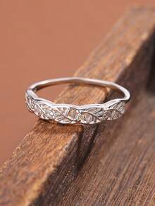 Bague de mode minimaliste pour femme, feuille en argent S925 plaqué en or 14k avec motif en branche d'arbre ajouré