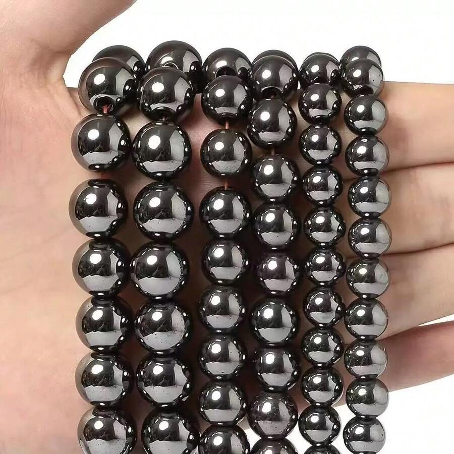 Natural Black Hematite Round Beads, Strong Magnetic Black Iron Stone Loose Beads, 4/6/8/10/12mm Multi-Size Spacer Beads, DIY Bracelet Necklace Earring Accessories - Multicolor - View 1