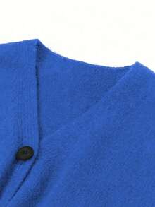 Cardigan en tricot grande taille pour femmes, col en V, épaules tombantes, manches longues, fermeture à boutons, coupe régulière, pull adapté pour le port en automne/hiver - Bleu azur - Voir 6