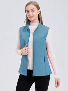 1pc Outdoor Sports Women's Vest, Casual Vest, Water-Resistant Fabric Vest, Soft Shell Vest, Slimming Women's Vest, Thermal Lined & Thickened, Autumn/Winter - Baby Blue - View 3