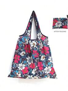 2pcs Foldable Large Capacity Floral Print Shopping Bags, Reusable Grocery Tote Bags, Creative Portable Handbag