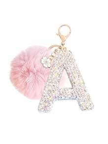 1pc Fashionable Luxurious Alphabet Necklace And Fluffy Pom Pom Keychain Bulk,Faux Pompoms Keyring For Women Bags Craft,Keychain, Bag Charm,Diy Backpack Decorrhinestone,Letter A-Z, With Tote Bags, Backpacks, Shoulder Bags, Etc,For Women Bag Pendant Charm,Car Accessories Bag Charm,Birthday/Mothers Day Gifts For Women,Christmas Gifts, New Year's Gifts - Multicolor - View 19