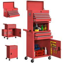 HOMCOM Lockable Tool Cabinet, 3-In-1 Rolling Tool Chest Combo With 6 Drawers And Pegboard, Detachable Steel Tool Storage Cabinet For Garage And Workshop - Red - View 2