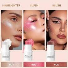 4pcs Waterproof Cream Contour Stick Set - Highlighter, Blush & Bronzer With Golden Powder Brush - Under 1fl.Oz, Shimmery Medium Coverage For All Tones - Nhiều màu - Xem 2