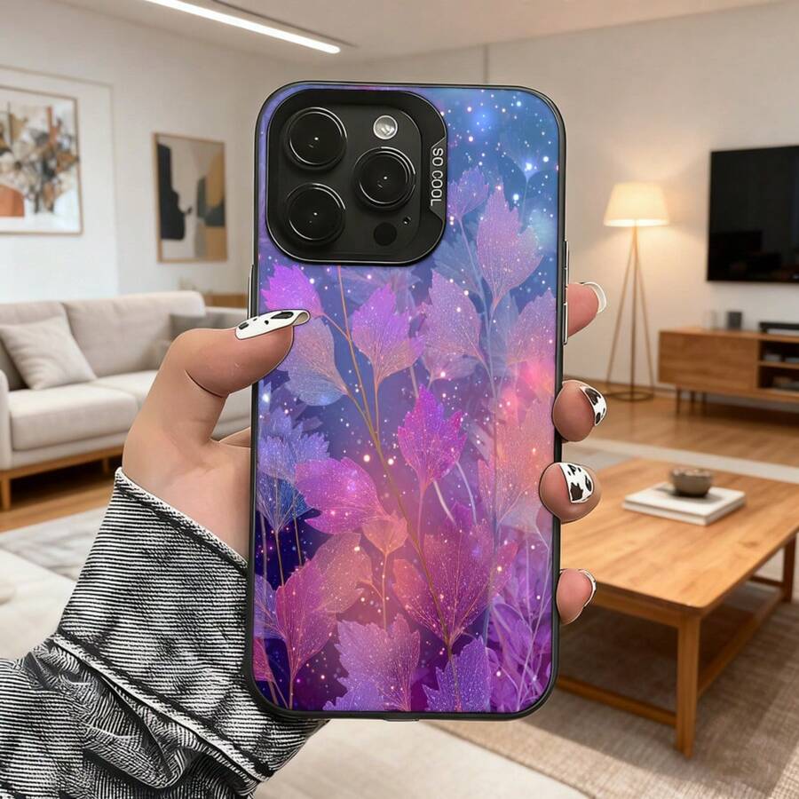 Cubierta de telefono con diseño floral estrellado color morado y rosa para iPhone 14 Pro Max ideal para uso diario en casa y salidas Aplicable a teléfonos Apple y Galaxy. - Negro - Ver 1