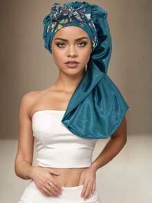 1 pieza Gorro de dormir de satén de seda largo, Gorro de dormir de seda con lazo para mujeres, Adecuado para trenzas y cabello rizado (Patrón de impresión aleatorio) Gorro de dormir para el cabello - Sombrero largo estampado multicolor (1 unidad) - Ver 4