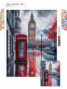 伦敦大本钟5D DIY钻石画套装，成人初学者5D全圆钻钻石刺绣水晶马赛克工艺品，适合家居墙面装饰，感恩节圣诞节礼物，送给家人和朋友 - 彩色 - 查看 3