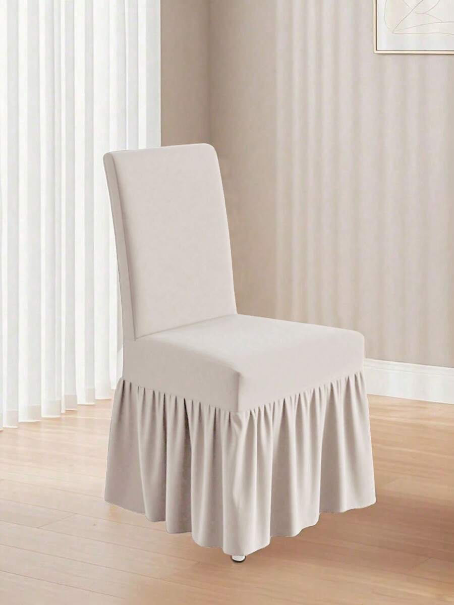 1/4pcs Solid Color Milk Silk Long Skirt Style Chair Covers, Full Coverage Anti-Slip Durable Washable High Elasticity Stretchable, Easy Fit Universal Furniture Protector Suitable For Party, Wedding, Banquet, Event, Dining, Celebration