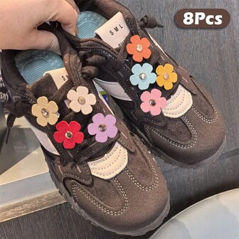 8 Pcs Shoe Charms Kit PU Leather Flower Shoe Charms For Sneakers Cute Shoelace Decorations DIY Accessories For Personalized Style