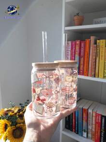 1 套/本蝴蝶结咖啡玻璃吸管杯，少女风玻璃吸管杯，果汁牛奶玻璃吸管杯，可重复使用，16.91盎司/500毫升 - 彩色 - 查看 4