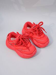 Kids' Fashion Sneakers, Spring/Autumn New Style Boys' Chunky Sneakers, Girls' Low-Top Casual Shoes, Toddlers' Campus Student Thick Sole Leisure Infant Shoes - Red - View 5