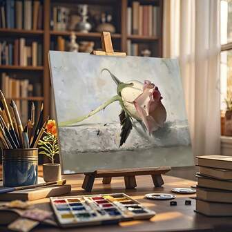 1pc DIY Pink Rose Digital Canvas Painting Kit - Acrylic Paint By Numbers Art Craft Set For Home Decor, Beginner Friendly, Unframed 16x20 Inch Canvas
