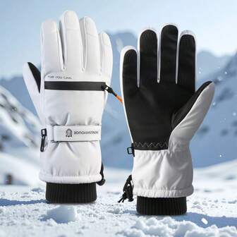 1 par vinterhandskar för utomhusbruk, unisex, tjocka termofodrade, vindtäta och vattentäta, pekskärmskompatibla, halkfri handflata, förvaringsficka på handryggen, lämplig för -20°C