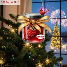 Adorno navideño, tarro de mermelada 2D, acrílico, para colgar en la puerta, recuerdo de fiesta, decoración de pared - Rojo - Ver 3