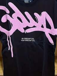 GEEDUP Men's Vintage Cotton T-Shirt Black With Pink Gothic Logo Print 200g Lightweight Summer Top For Men Women Unsex Soft Fabric Comfortable Short Sleeve Tees New Year Gift Christmas Gift Halloween Thanksgiving Day Gift