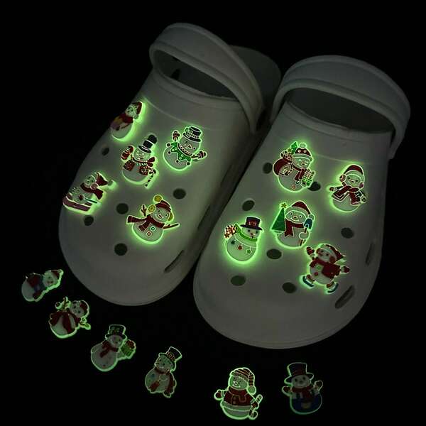 16PCS Cute Luminous Christmas Snowman Series Shoe Charms Set, PVC Shoe Decorations For Beach Bag, Shoe Accessories Charms, Gift Idea For Birthday Christmas Valentine's Day Halloween Party Favors