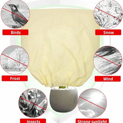 1.2 X 1.8m Beige Reusable Cold-Protection Plant Cover With Drawstring And Zipper Thickened Winter Cover For Protecting Shrubs, Trees, And Flowers From Cold Weather