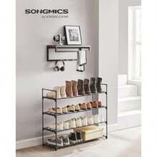 SONGMICS Zapatero de 3 Niveles, Estantería de Metal, Estantería de Zapatos, para 15 a 18 Pares, 30 x 116 x 55 cm, Estante Apilable, MLSA033B01(4 Tiers (92W cm) Negro) - Multicolor - Ver 2