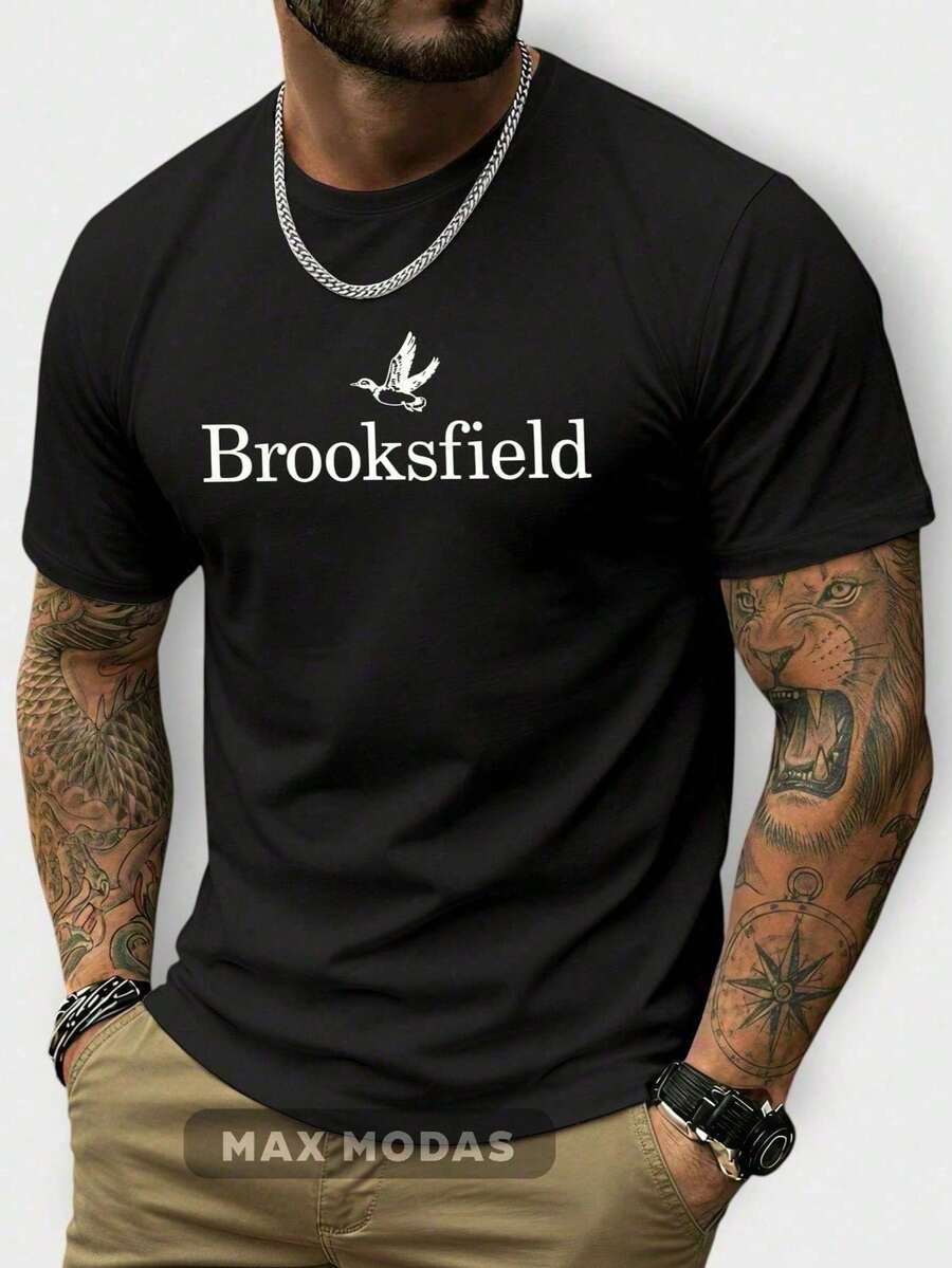 Premium Stylish Men's T-Shirt In Cotton Brooks Field Casual Plus Size Street Casual Fabric Sizes P To G5 - màu đen - Xem 1