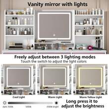 Vanity Desk With 9 Fabric Drawers & Lighted Mirror, Makeup Vanity Table With 8 Storage Shelves, Dressing Table For Bedroom, 3 Lighting Modes Lighted Mirror - Hồng - Xem 3