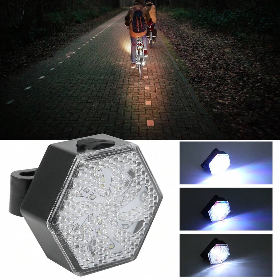 Luz trasera hexagonal para bicicleta, ideal para paseos nocturnos. Luces traseras LED ultrabrillantes, recargables por USB, resistentes al agua. Accesorios de para ciclismo. - Negro - Ver 1