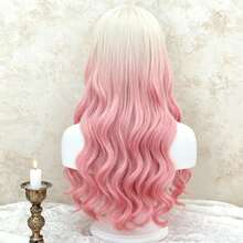 200% Density 4x1 Long Wavy Ombre White To Pink Wig Lace Front Wigs Long Wavy Blonde And Light Pink Color Hair Wig Loose Wave Glueless Lace Wig Body Wave Wigs Heat Resistant Fiber Hair 4*1 HD Transparent Lace Front Wig For Women For Cosplay Party 28 Inch For Daily Wear Party Halloween Christmas Heat Resistant - 漸層粉紅色 - 查看 5