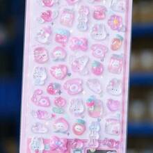 Ein süßer japanischer Aufkleber, farbenfroher 3D geprägter Acryl-Diamant-Aufkleber mit Sushi-Essen, Kaninchen, Obst, geeignet für Scrapbooking und Bürodekoration mit Cartoon-Tier-Selbstklebe-Aufklebern, perfekt für DIY-Projekte und Bastelaufkleber für Büromaterial.