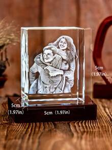 1pc Spring 3D Crystal Photo Personalized With Your Own Photo Customized 3D Laser Etched Picture Frame Wedding Anniversary Christmas Father's Mother's Day Gifts,Custom Photo - Personalized Couple Laser Engraving 3D Cuboid Shaped Crystal,Office Decor,Elegant Living - Multicolor - View 9