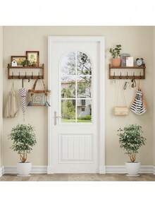 Wall Mounted Hook With Shelf - Wooden Entryway Storage Rack With 5 Double Hooks, Vintage Wall Hanging Coat Rack, Suitable For Bathroom, Living Room, Bedroom