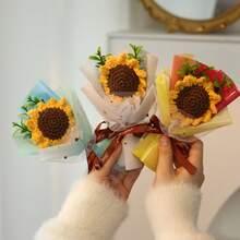 Buchet de floarea-soarelui croșetat manual, decor de casă cu floarea-soarelui, decor de birou cu tematică caldă, perfect pentru Ziua Îndrăgostiților, Ziua Recunoștinței, Ziua Profesorilor, Anul Nou, cadou de Crăciun, aranjament din material autoadeziv pentru casă sau birou, decor de floarea-soarelui, inclusiv hârtie de ambalare - Multicolor - Vizualizare 7