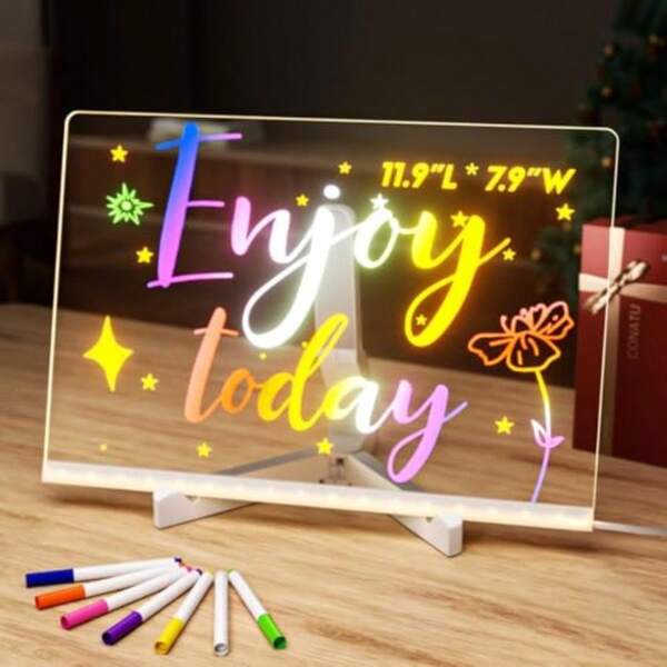 LED Note Board With 7 Colors Pen 2025 Upgrade Glowing Acrylic Message Marker Board With Light Acrylic Dry Erase Board Light Up Dry Erase Board With Stand As A Glow Memo Office Home 30*20cm