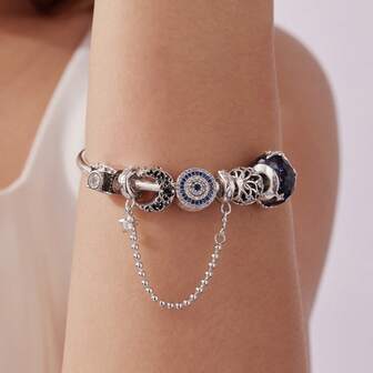 WOSTU 1 pieza Cuentas de plata de ley 925 con diseño de ojo azul del diablo, luna vintage, estrella, cámara y loto para pulsera de mujer, joyería de moda DIY, regalo