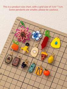 1pc Color Fashion Fruit Series Style Lemon Grape Peach Mushroom Banana Beautiful Flower Pendant, Electroplated 18K Gold, DIY Jewelry Accessories, Necklaces, Bracelets, Keychain Accessories Handmade Accessories, Easy To Match And Display Women's Charm, Small Pendant. - Multicolor - View 2