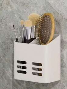 1pc Wall Mounted Storage Organizer, Kitchen Utensil Storage Box, Multi-Function No-Drill Space Saving Shelf, Drill-Free Bathroom Cosmetic Rack With Drainage Basket, Toothbrush & Comb Holder, Razor Holder, Kitchen & Bathroom Essentials, Home Accessories, Plastic & Lightweight Shower Caddy, Shower Rack, Kitchen Tools - Multicolor - View 4