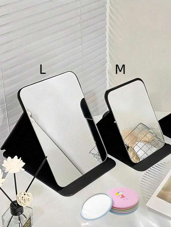 1 Leather Makeup Mirror, Portable High-Definition Vanity Mirror, Large Foldable Portable Beauty Mirror, Desktop Adjustable Handheld Makeup Mirror, Suitable For Bedroom, Bathroom, Office, Rental Home, Everyday Home Use, Perfect For Makeup And Grooming, Dorm Essential, Vanity Table.