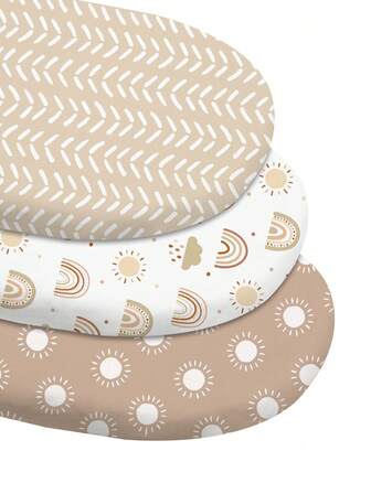 GLLQUEN BABY 3 Packs Bassinet Sheets, Stretch Sheets, Soft Cozy Fitted Bassinet Mattress Sheet (32" X 16"), Oval, & Rectangle Mattresses