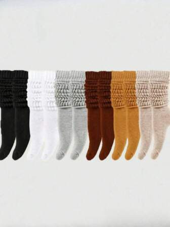 6 Pairs Of Plus Size Ladies Terry Socks, Long Leg Socks, Autumn And Winter Knitted Warm, Comfortable And Breathable, Soft Casual High Socks, Leg Covers