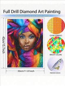 5D African Woman Diy Diamond Art Painting Kits - DIY Diamond Art African American, Full Round Drill - Crystal Embroidery Cross Stitch - Adult Craft For Wall & Office Decor - Multicolor - View 9