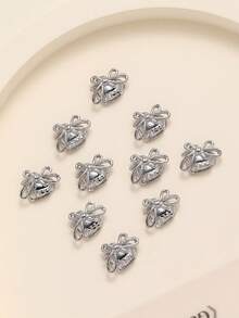 10pcs Heart-Shaped Bow Nails Charms, Japanese Style Nail Decorations, Suitable For DIY Nail Art And Personal Use In Nail Salons Nail Art Supplies - Silver - View 5