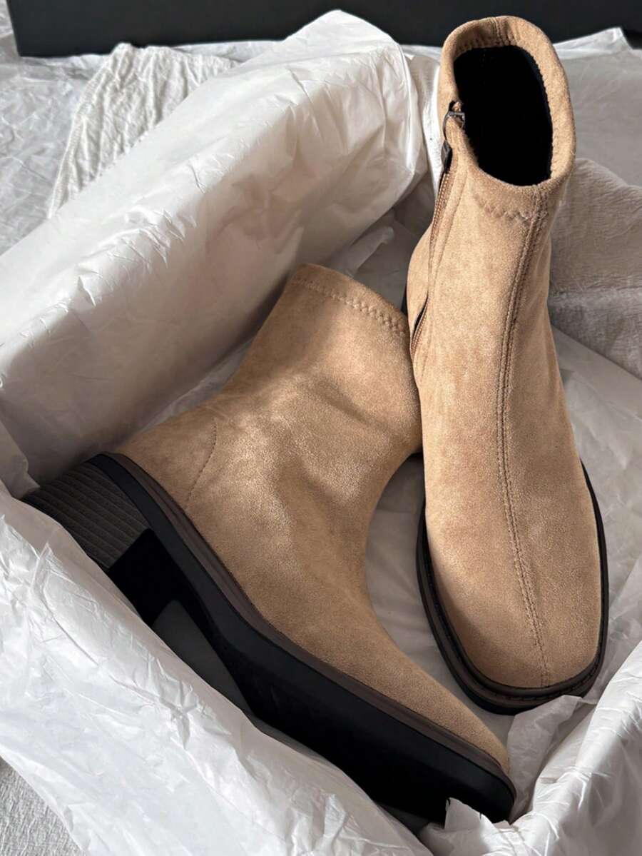Botas de tobillo Chelsea planas y retro para mujer, de tacón bajo, versátiles, con cremallera en la parte trasera, para primavera/otoño