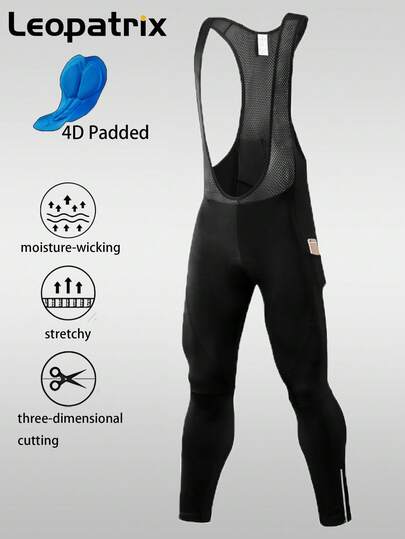 LEOPATRIX Men's Cycling Bib Pants Biking Tights With 4D Shock-Absorbing Padding, Elastic Mesh Back Strap, Multiple Pockets On Sides & Back, Ankle Zipper Design, Silicone Anti-Slip