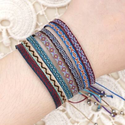 1 chiếc vòng tay dệt kiểu Bohemian cổ điển, vòng tay họa tiết hình học cá nhân hóa, có thể dùng làm vật trang trí tường, quà tặng cho bạn bè và gia đình, lựa chọn thanh lịch dành cho phụ nữ.