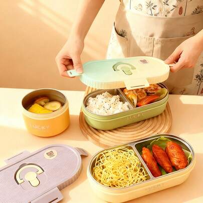 850ml 304 Stainless Steel Oval Lunch Box, Reusable Leak Proof Bento Box, Portable Large Capacity Lunch Container, Fruit Salad Food Storage Container, Dishwasher & Microwave Allowable, Suitable For Student And Adult Use In School, Office, Outdoor Camping, Picnic, Travel, Back To School