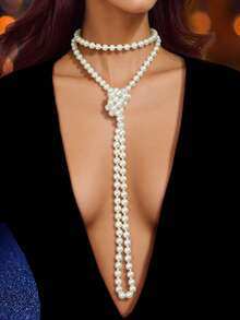 1件优雅珍珠串珠项链，适合派对、晚宴、婚礼等场合，女士珠宝 - 白色 - 查看 1